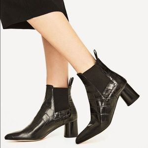 Zara black croc embossed ankle boots size 41